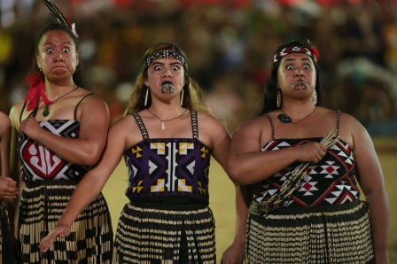 World Indigenous Games Simoes Madeira, une fille de 16 ans du peuple indigène Terena défilé de la beauté indigène des Jeux. Coupes du monde autochtones du Brésil Haka All Blacks.jpg, juil. 2020
