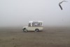 An ice cream van stands on a foggy beach in Whitby, Saturday July 7th 2012. Photograph Reuters plage le camion de glaces dans la brume