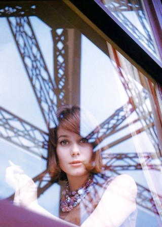 Catherine Deneuve at the Eiffel Tower café 1961 by Peter Basch Tour Eiffel Paris