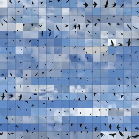 Edouard Taufenbach le bleu du ciel nuée d'oiseaux hirondelles façade vitrée